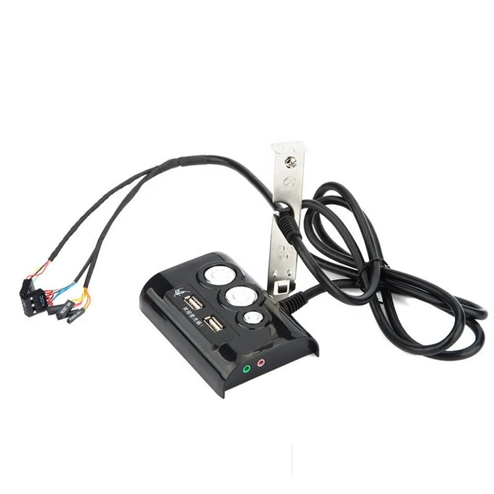 Desktop Computer PC Case Power Supply on/off Reset Button Switch with Double USB and Audio Ports for Office Internet Cafes