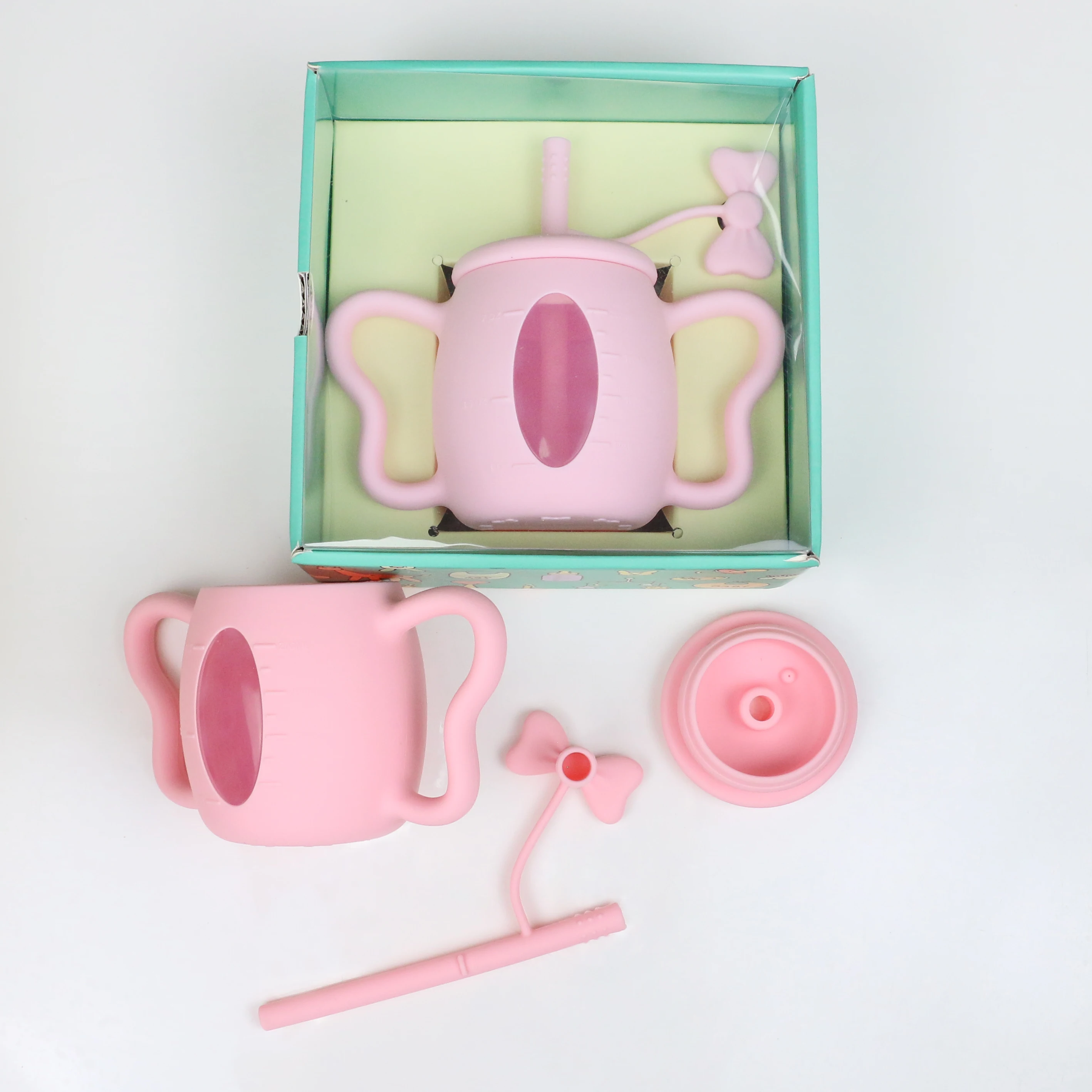 BPA free silicone butterfly shape toddler drinking cup No spill baby learning drinking silicone cup  Food grade  silicone cup wi