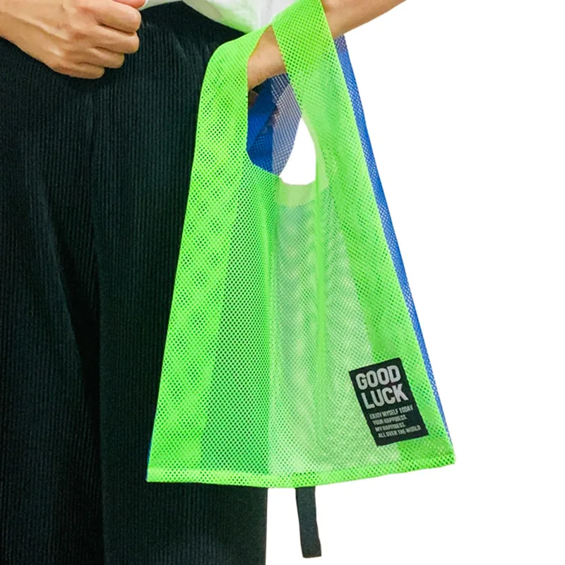 New personalised folding shopping mesh bags biodegradable washable mesh net shopping bag for fruit vegetable