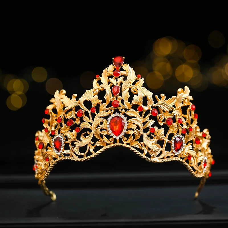 2021 Large Gold Pageant Tiaras Wedding Crown Earrings Suit Batoque Bridal Crown