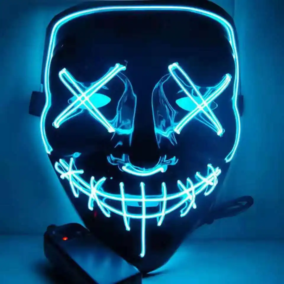 Factory Wholesale Led Light Up Black Halloween Scary Face Mask Masquerade Cosplay for Men Women Kids