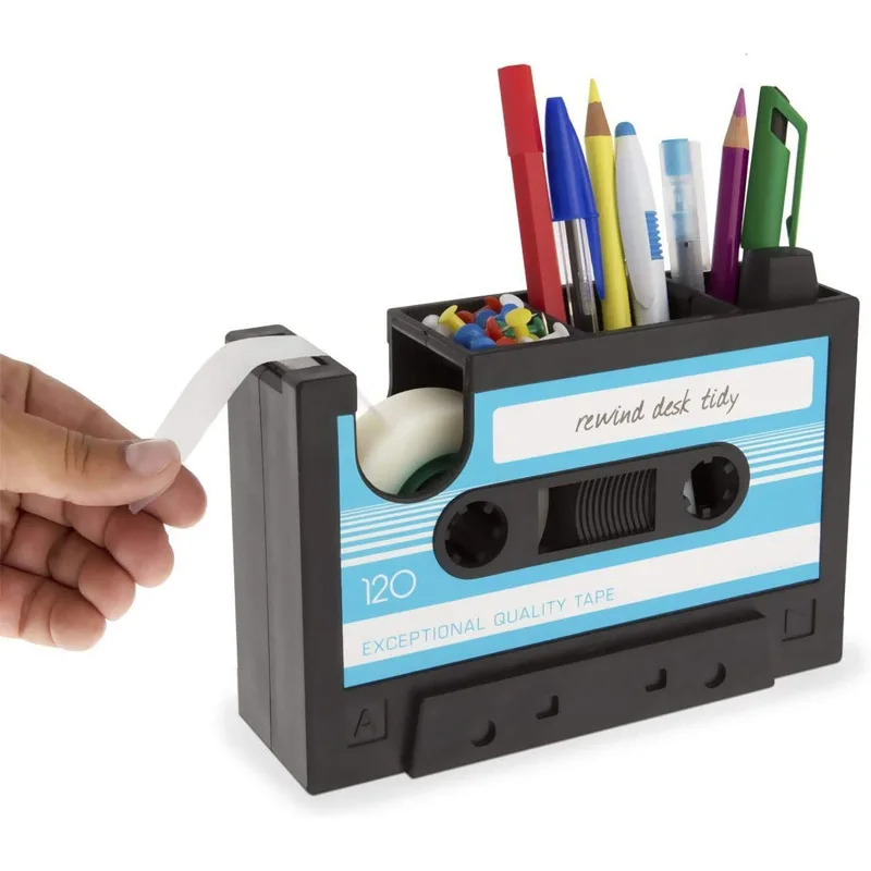 Audio Tape Shape Pen Holder Cassette Tape Dispenser Home Pencil Pot Stationery Storage Container