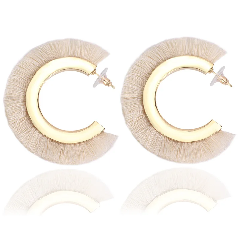 Brand Silk Thread Tassel Earrings Bohemian Alloy Stud Earrings For Women Statement Fringe Earrings Geometric Jewelry