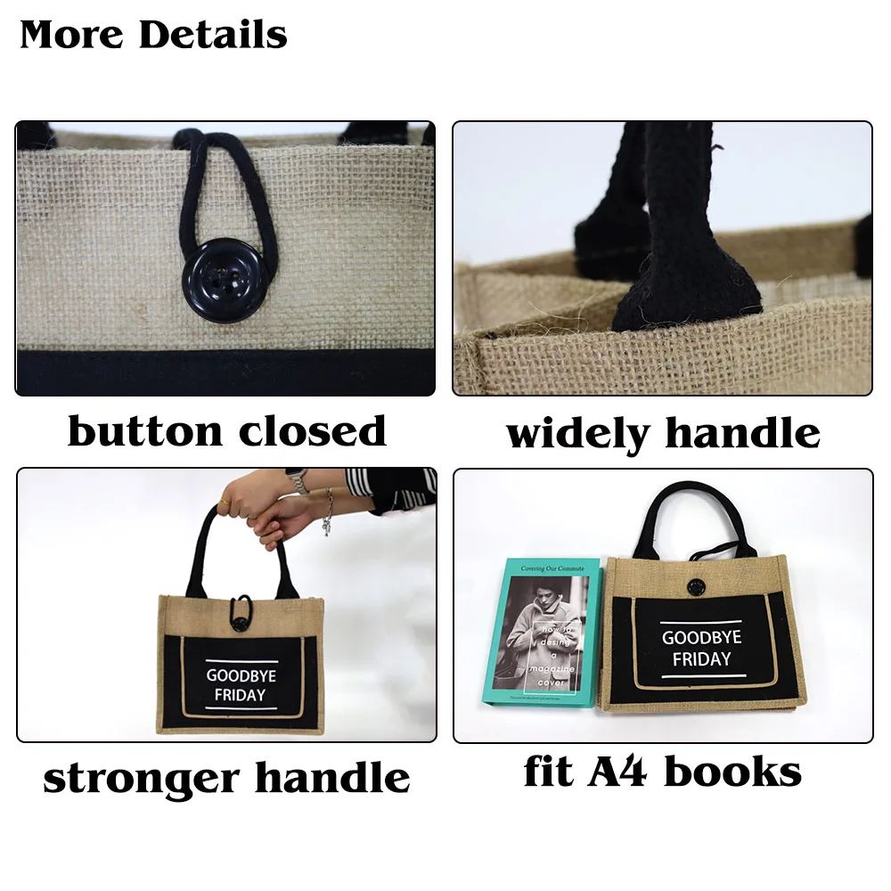 used burlap black wine laminated shopping cocoa jute tote bags small with custom printed logo