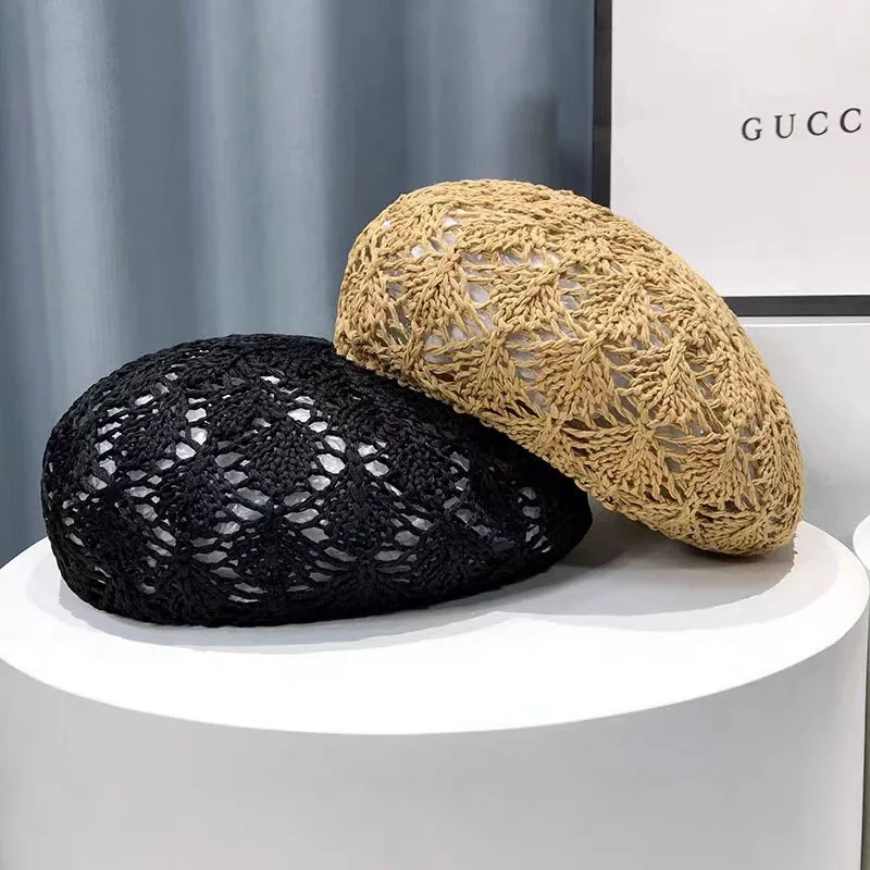 Summer French Berets Ins Hollow Out Custom Logo Breathable Security Khaki Beret For Women