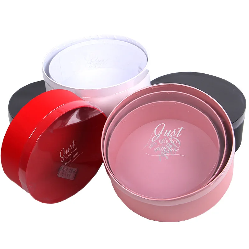 Newly Design Luxury 3Pcs/set Round Flower Box Preserved Flower Packaging Gift Box With PVC Window
