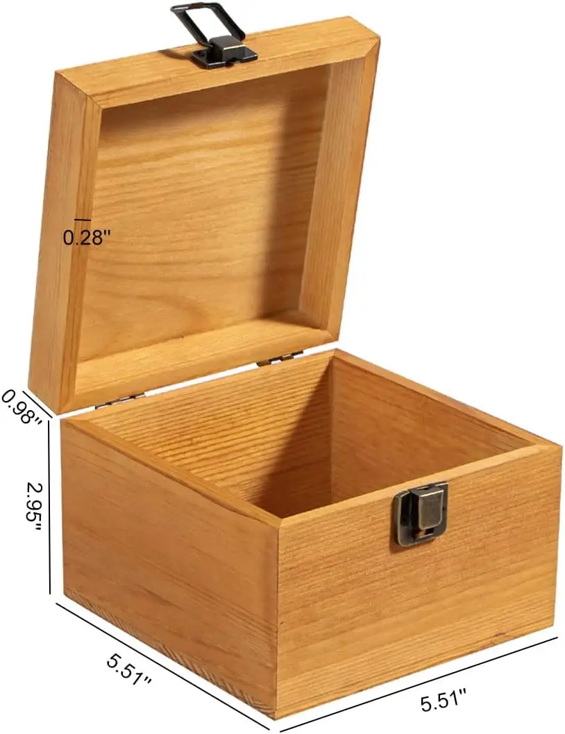 Rustic Wooden Storage Box Container with Hinged Lid and Front Clasp 5.4' x 5.4' x 3.9'