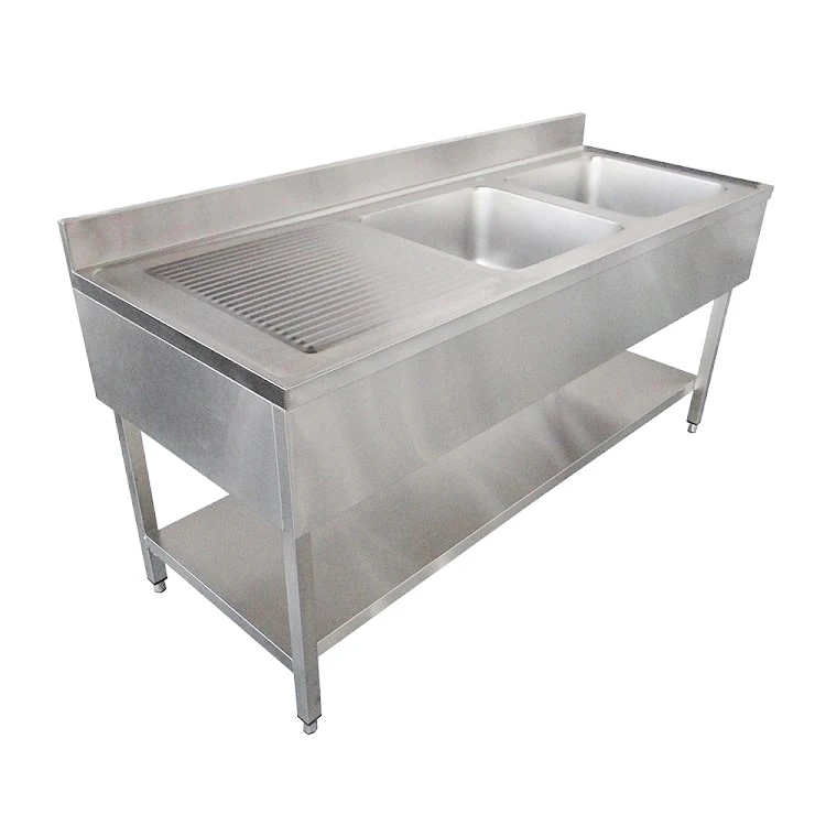 New Assembly Mode Double Bowl Stainless Steel Commercial Kitchen Sink with Drain Board and Under shelf