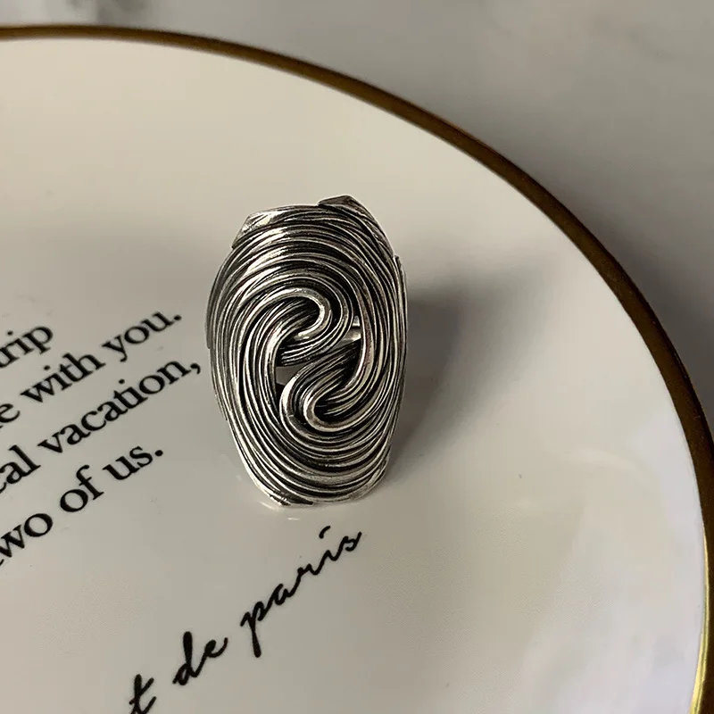 Hot Sales Morning glory national style twisted striped ring female 925 Yintai silver retro light luxury fashion ring