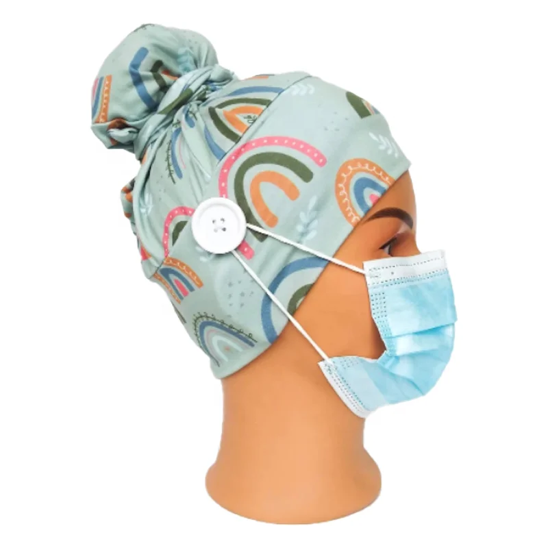 Vadulyer Wholesale Etsy hot selling nurses Scrub Cap with Buttons Ponytail hat Surgical Hair Covering pattern
