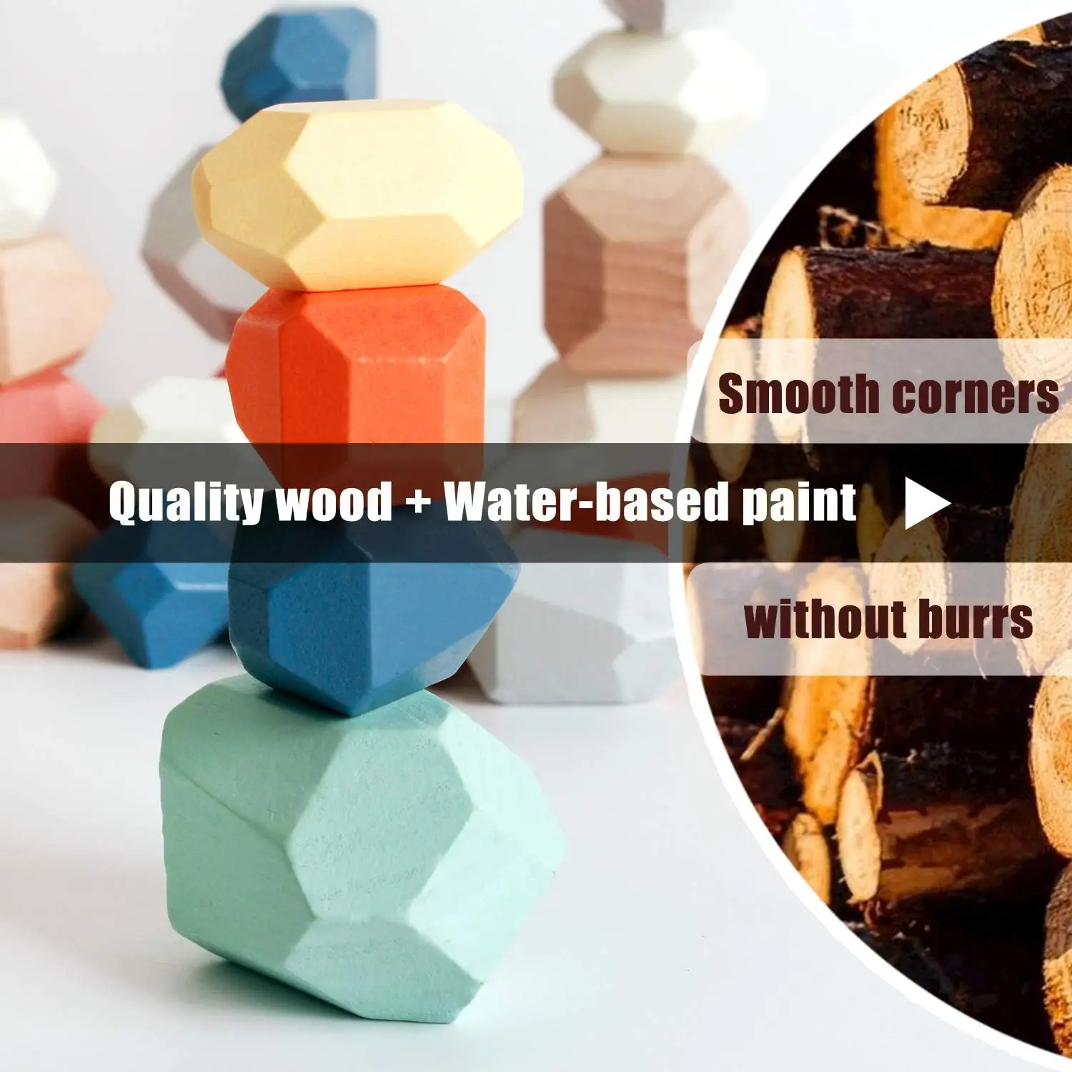 Wholesale Wooden Sorting Stacking Rocks Stones Sensory Toddler Toys Building Blocks Game for Kids Boy and Girl Birthday Gift