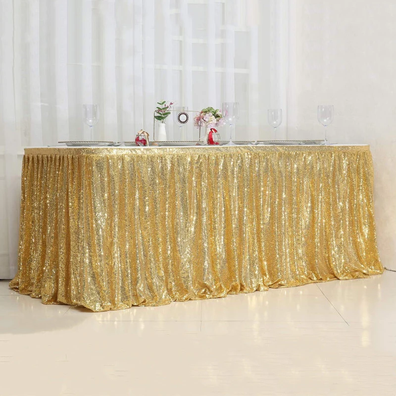 Gold Sequin Table Skirt Tables Cloth Birthday Party Decor Wedding Christmas Accessories Sweets Sequin Table Skirt