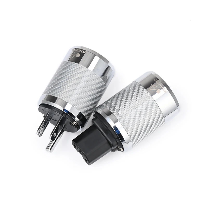 HIFI DIY Power Connector ATAUDIO Carbon Fiber Rhodium Plated Power Electrical Plug Male Female US EU Standard Grounding Adapter