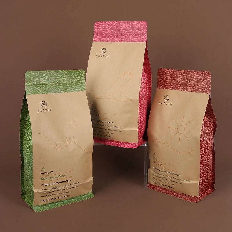 Custom printed 100g 250g 500g flat bottom zipper bag coffee bags with valve and zipper for coffee bean/tea packaging