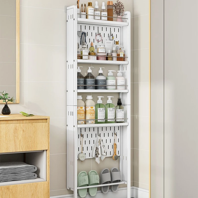 Bathroom 6 Tier punch free toiletries wall mount rack Metal With hook Hole Board soap Shoe Organizer stand kitchen Spice holder