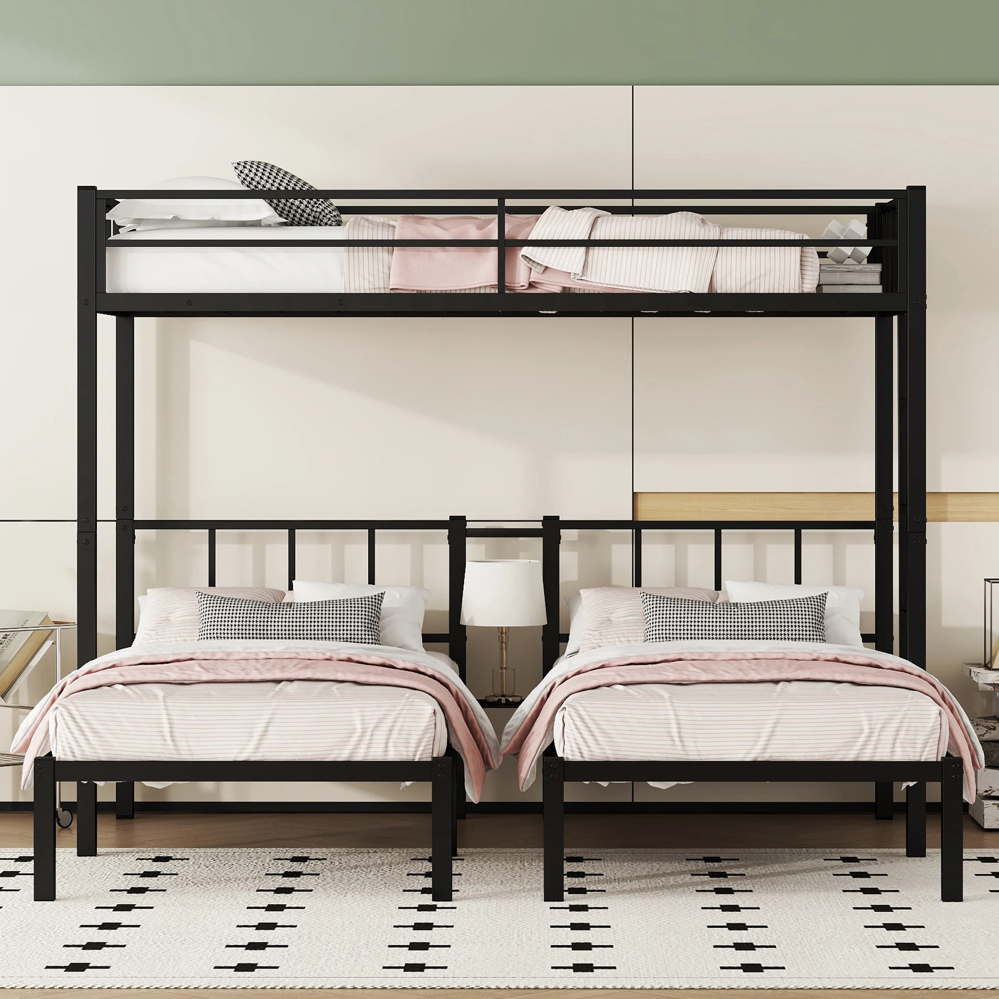 Space-Saving Can be Separated into 3 Twin Beds Black Triple Twin Bunk Bed