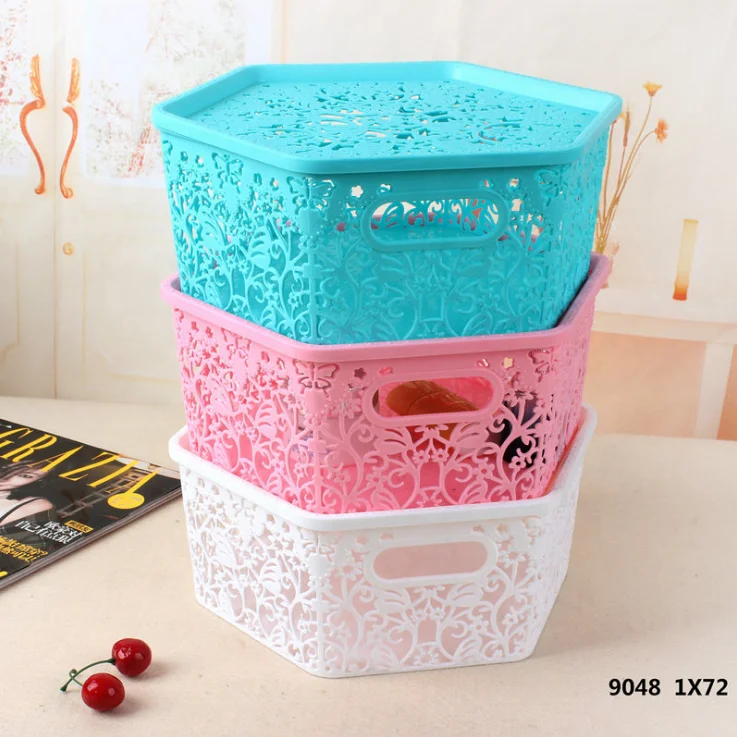 Stackable plastic storage basket with lid of cloth toys tool book Organizer
