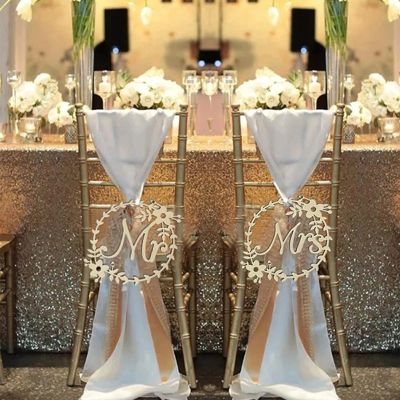 2pcs Wedding Wooden Chair Pendant Mr Mrs Letter Hanging Sign Vintage Rustic Wedding Decoration Photo Props Party Supplies Favor
