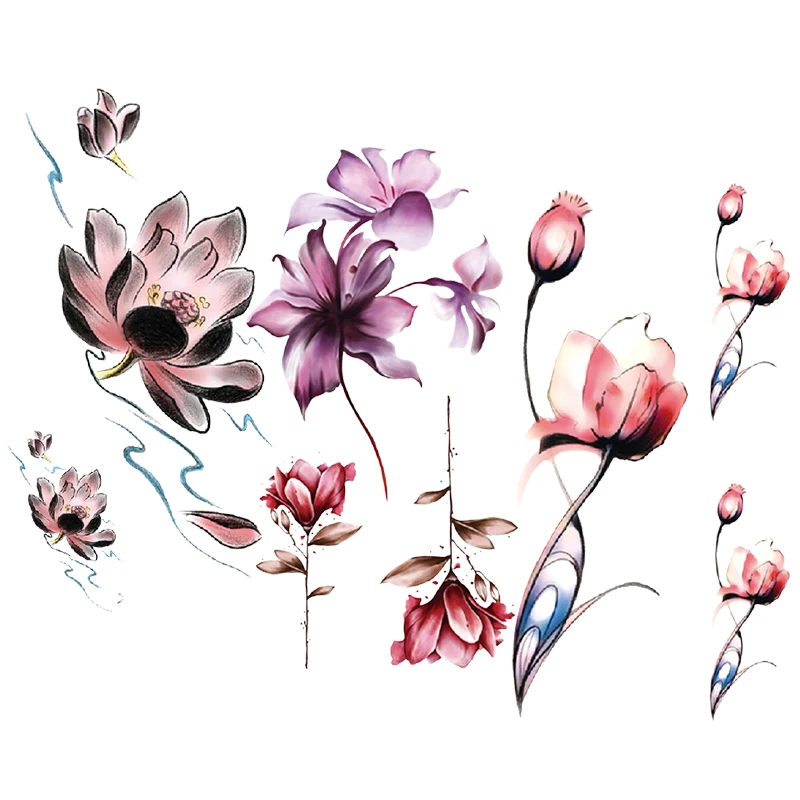 2021 Wholesale Women Temporary Tattoo Stickers Festival Flower Decorative Stencil Non-Toxin Tattoo Ink Paper Arm Leg Back