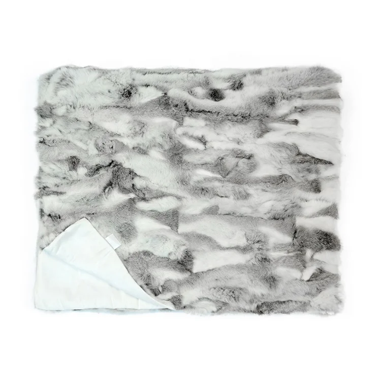 Home Ruching Manta De Piel Embossed Bubble Thick Soft Patchwork Belly Rabbit Fur Plate Real Fur Throw Luxury Rabbit Fur Blanket