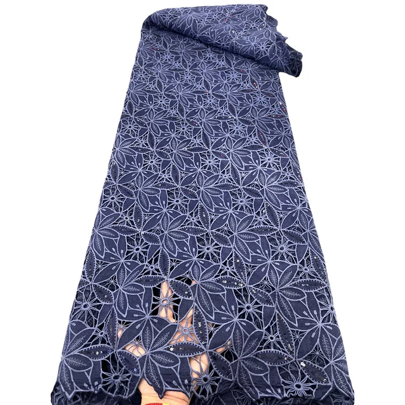 Sequined Embroidery Maple Leaf Flowers Cotton Eyelet Lace Fabric