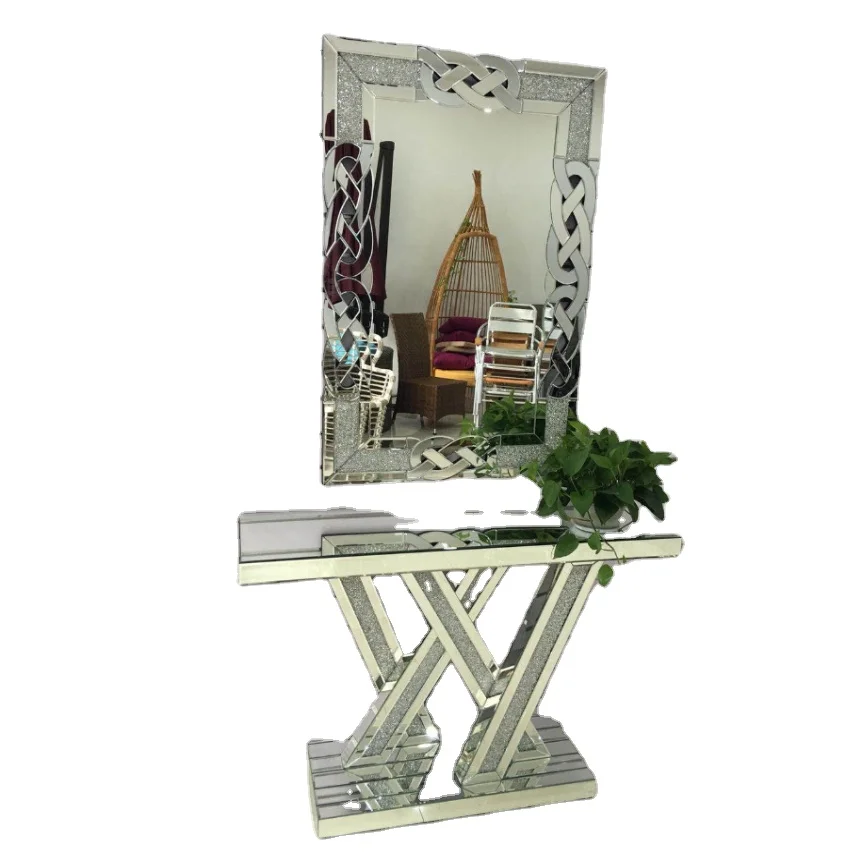 Unique Crystal Wall Mirror Living Room Mirrors Wall With Silver Crushed Diamond Console Tables