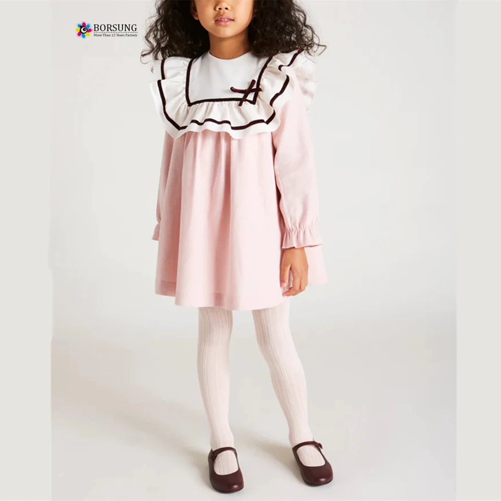 2022 New Design Children Clothing Long Sleeve 100% Cotton Bow Custom Girls Casual Dress