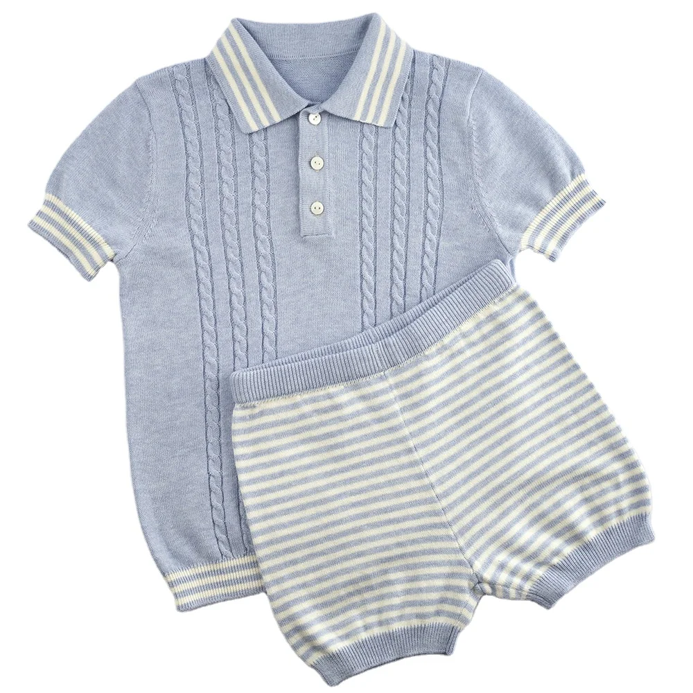 Custom Knit Baby Kids organic cotton Sweater Set baby boys knitted  sweater and shorts set Two Pieces outfit sets