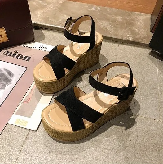 Exquisite Handmade Espadrille Shoes for Women Suede Leather Cross Strap Wedge Sandals