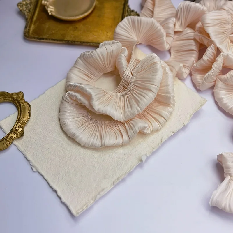 3/5CM Wide Glitter Soft Crystal Satin Pleated 3DLace Fabric Fringe Ribbon Frills Ruffles Trim Dolls Cloth Headwear Sewing Decor