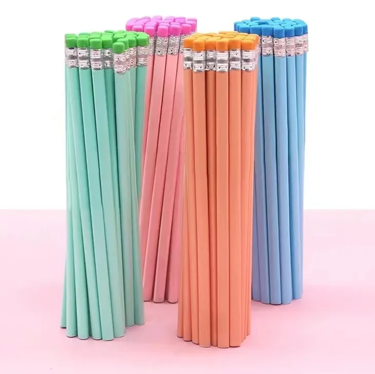 pink pencil with eraser China stationary factory cheap wholesale black wooden pencil custom HB wood pencil for OEM