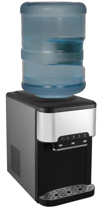 2024 Hot Sales Tabletop Cold Hot Water Dispenser Water Cooler With Compressor Cooling Ice Maker Machine Manufacturer With 3 Taps