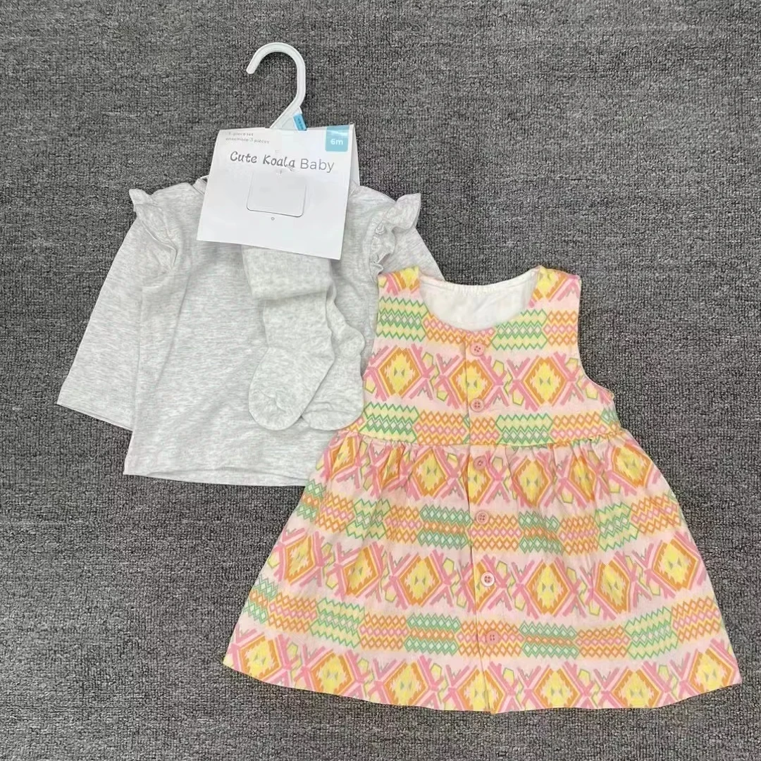 Hot Selling Autumn Newborn Baby Girls 6-24m Cotton Long Sleeves Clothes+Dress Infant Leggings Socks Babies Clothing 3pcs Suit