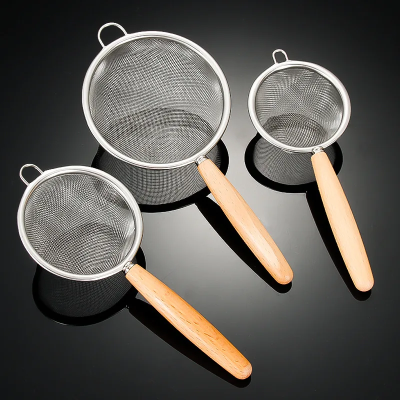 Stainless Steel Strainers Spoon Mini Filter Colander Oil Juicer Filter Mesh Strainer For Cooking And Frying Wooden Handle