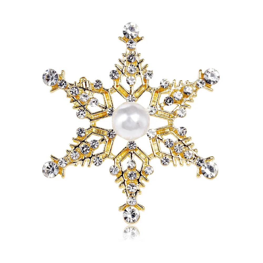 DRAL1022 Fashion Snowflake Brooch With Pearl Women Gold Brooch European and American Jewelry Wholesale