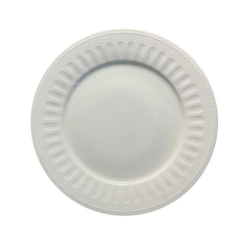 Elegant roman series white dinner plates embossed design ceramic plate set for event
