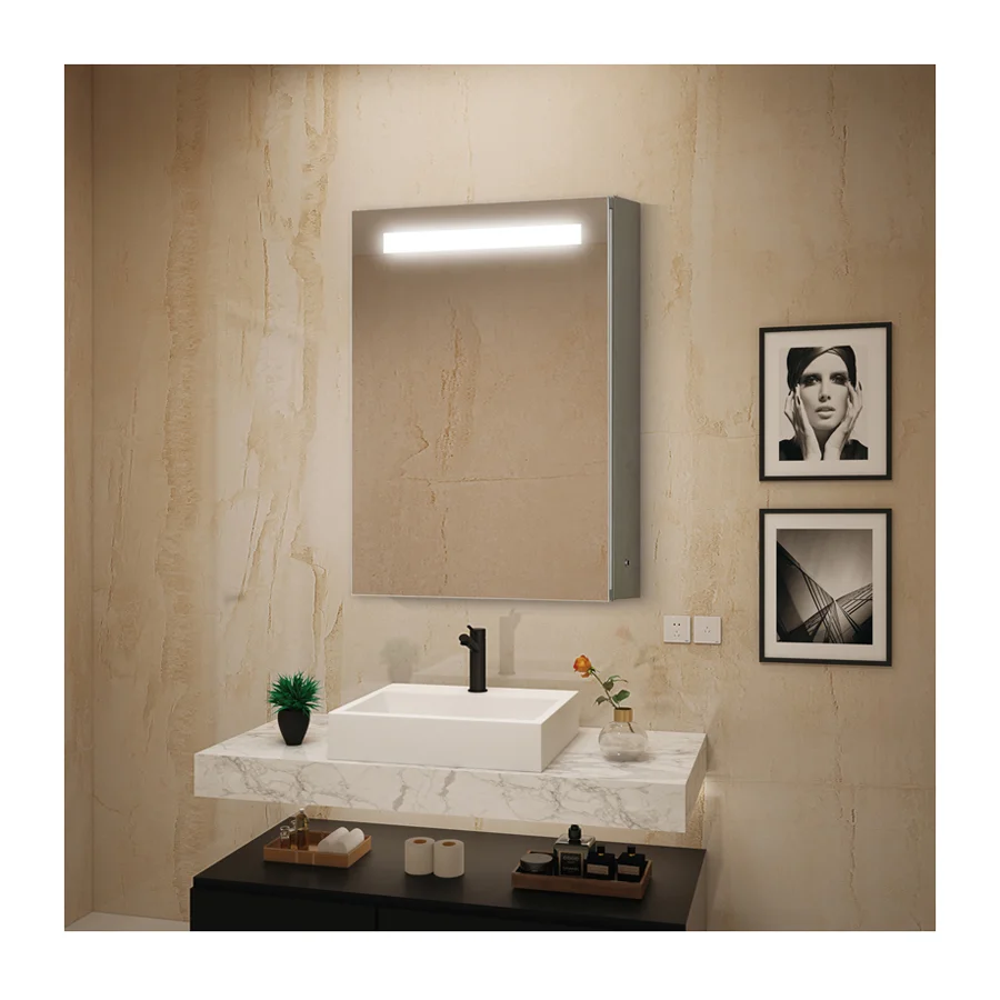 Зеркальный шкаф алюминиевый светодиодный китайский современный дизайн Defogger умное зеркало для ванной комнаты с шкафом