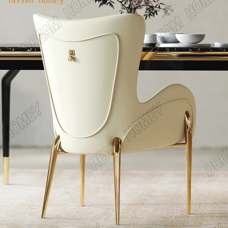 Nordic light luxury leather dining chair Home lounge chair Modern simple leather art backrest chair
