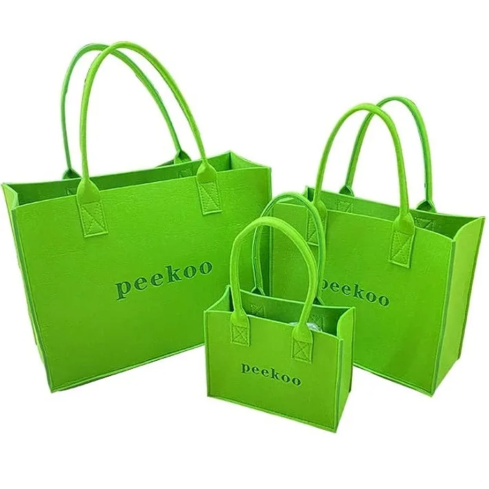 Green Felt Bag Custom Women  Felt Green Bag for Shopping Business Large Capacity Felted Fabrics Tote Bag with Logo