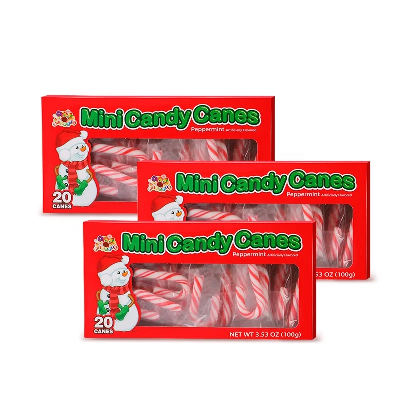 Best selling Christmas Gift Box Packed 100g Mini Mint Candy Canes Stick Sweets Hard Candies
