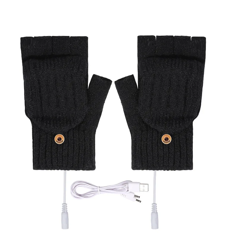 Mydays Outdoor Ready to Ship 5V USB Charging Washable Winter Knitting Alpaca Half Heated Fingerless Gloves Mittens Warmer