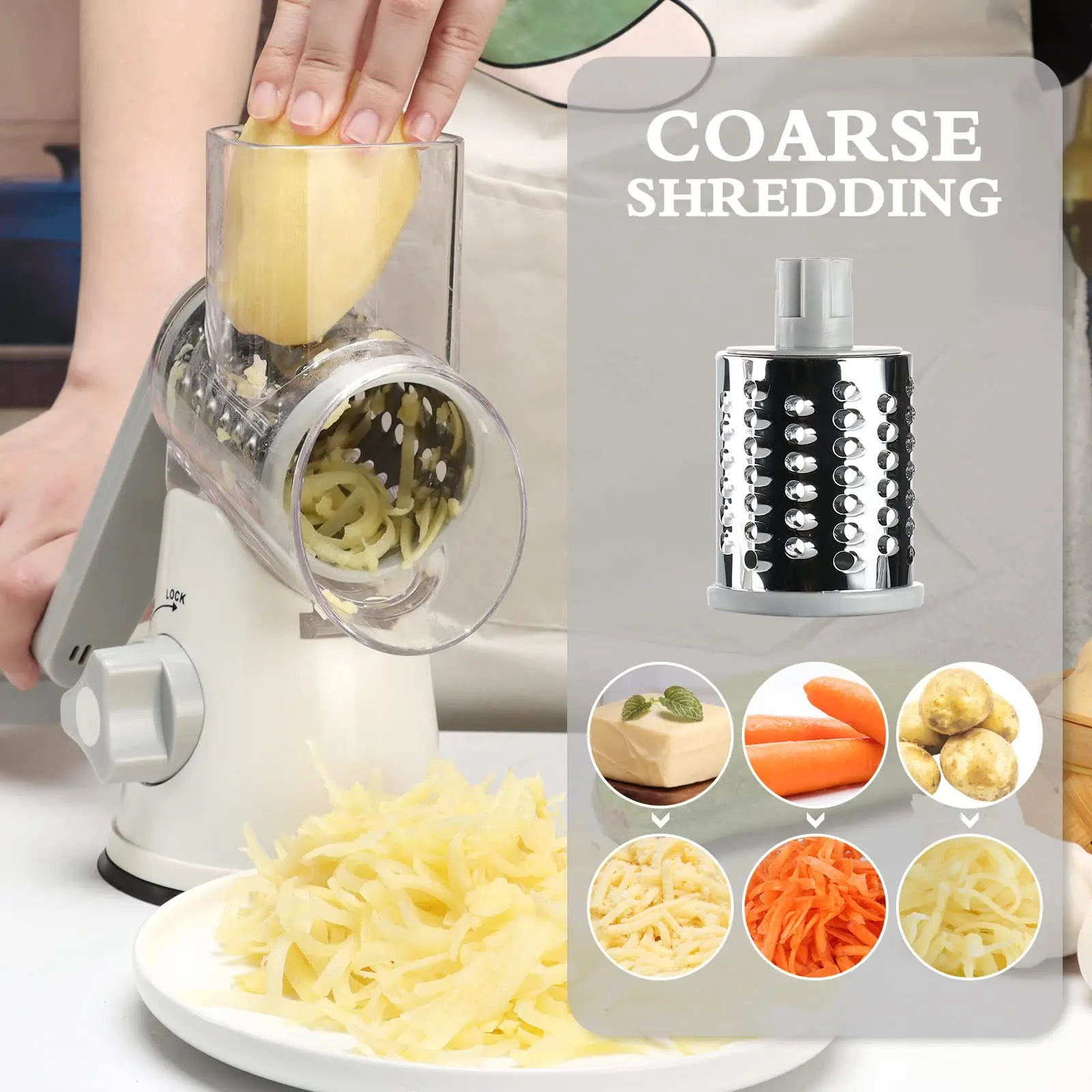 CF-25 Stainless Kitchen Rotary cheese grater electric chopper onion cutter Vegetable Grater with Potato julienne Cutter
