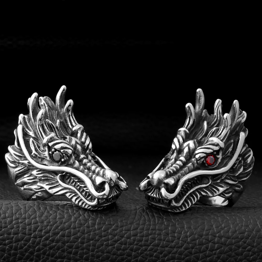 Ss8-060r Steel Soldier Punk Dragon Head Men Ring Chinese Style Stainless Steel Biker Rock Personality Jewelry