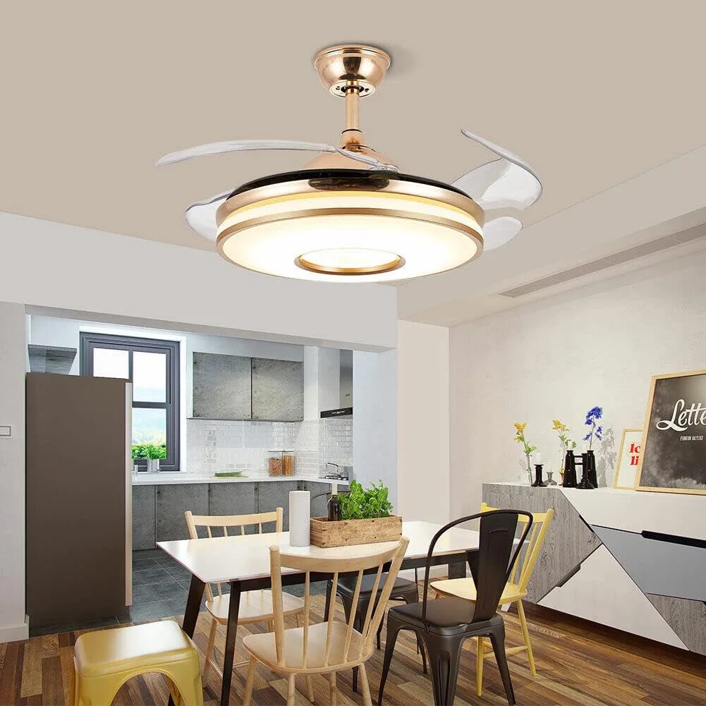 42inch Modern Ceiling Fan Light Surface Mounted Retractable Invisible Led Fan Light With Remote