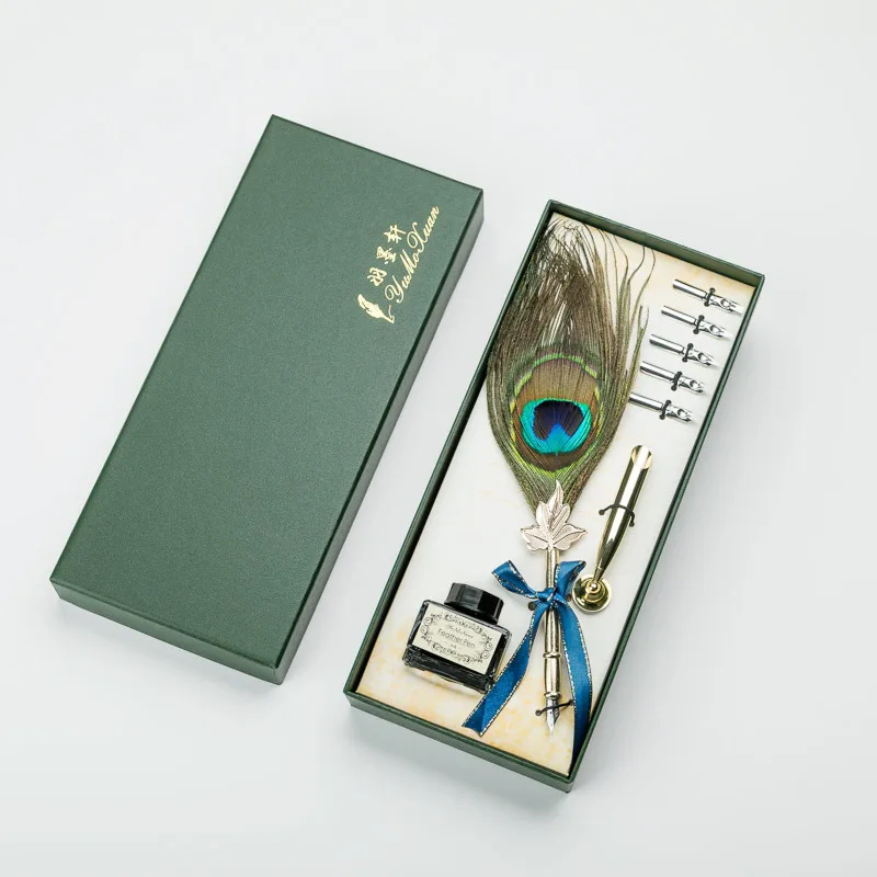 European-style creative birthday gift peacock feather dipped pen
