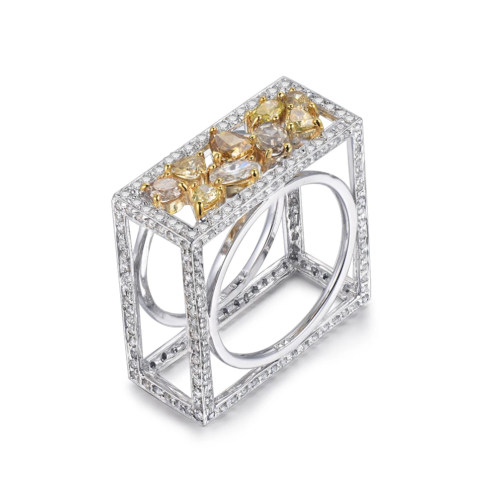 
Hot seller Yellow diamond 18k 14k 9k gold micro pave diamond ring for girlfriend  (62261083526)