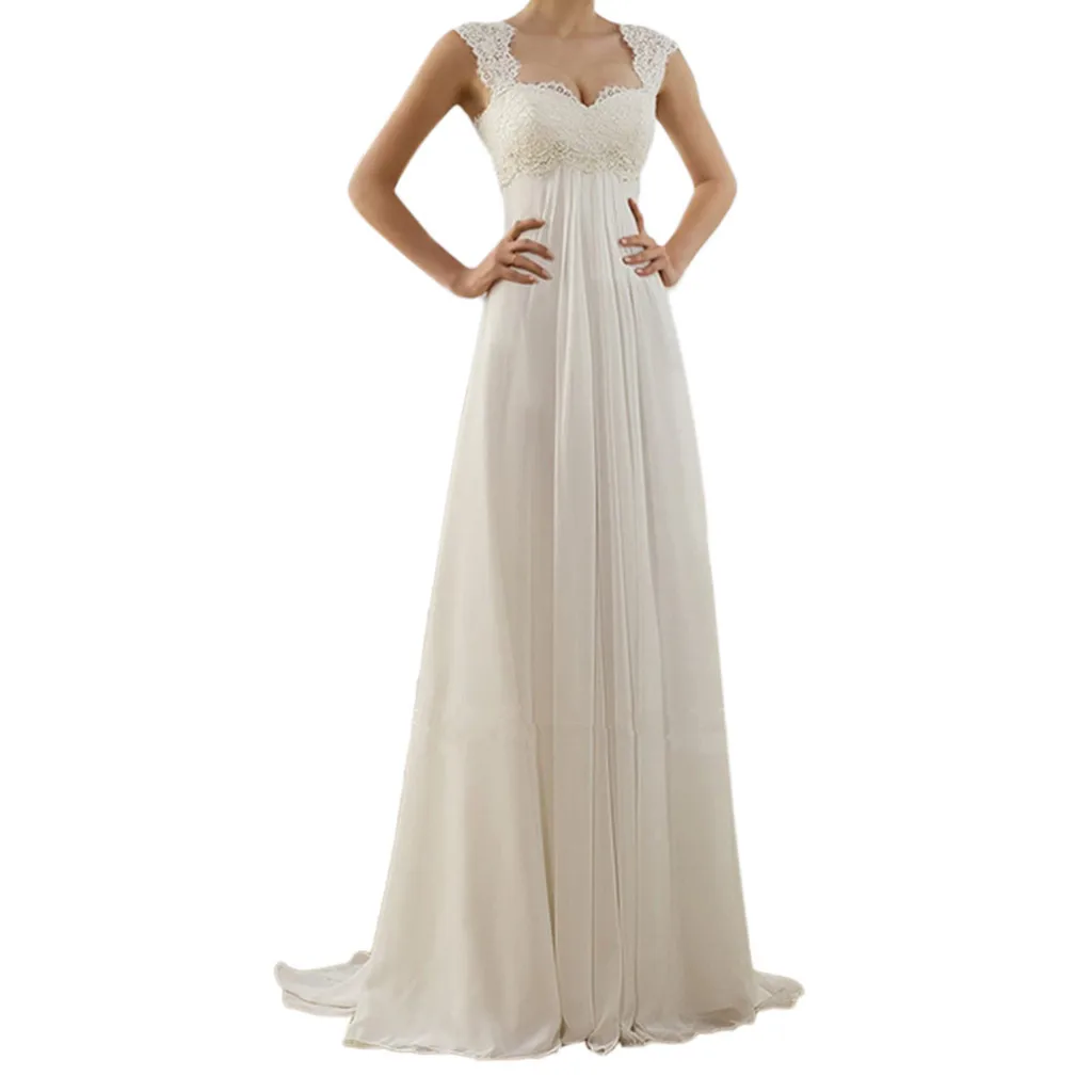  Plus Size Lace Tulle Spliced Slim Ladies Strap Square Neck Backless A Line Wedding