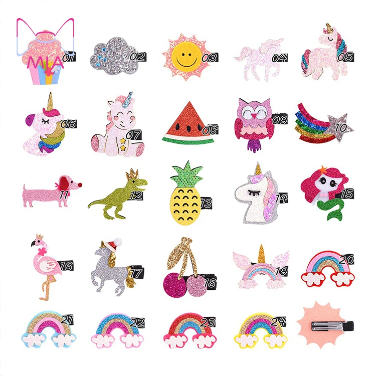 INS hot girl clip cute baby glitter sun cherry ice cream unicorn dog rainbow star pineapple dinosaur hair bow headdress 259