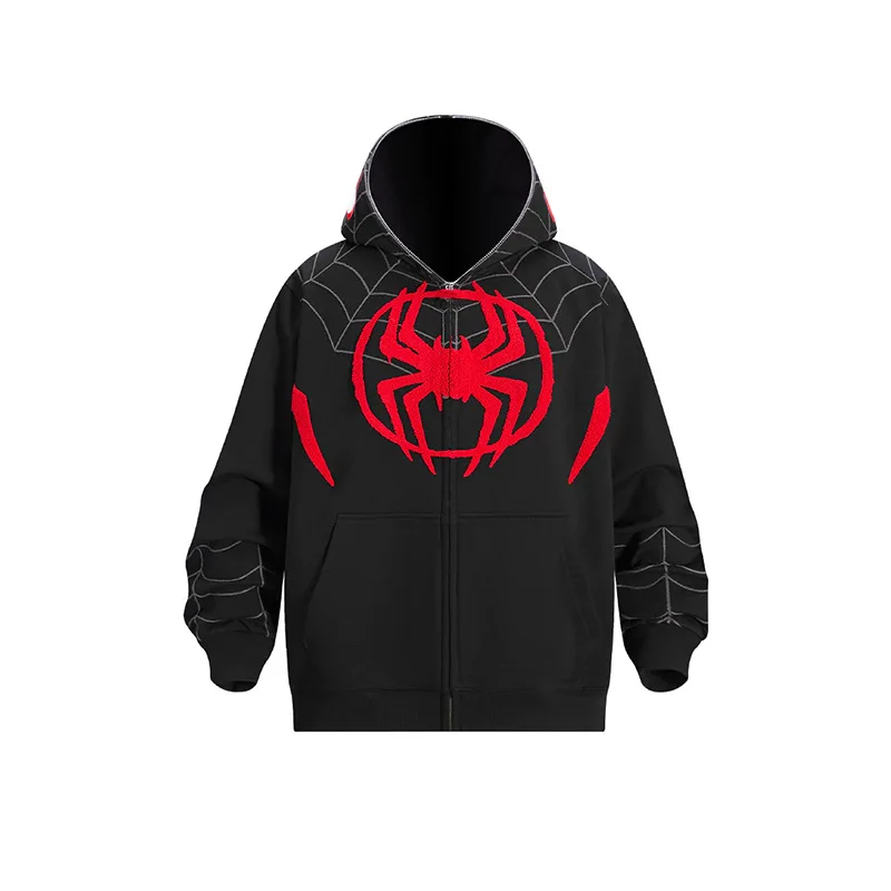 Grunge Oversized Sweatshirt Gothic Harajuku Men Jackets Clothes Y2k Emo Women Streetwear Hoodie Spider Web Red Zip Up Hoodies