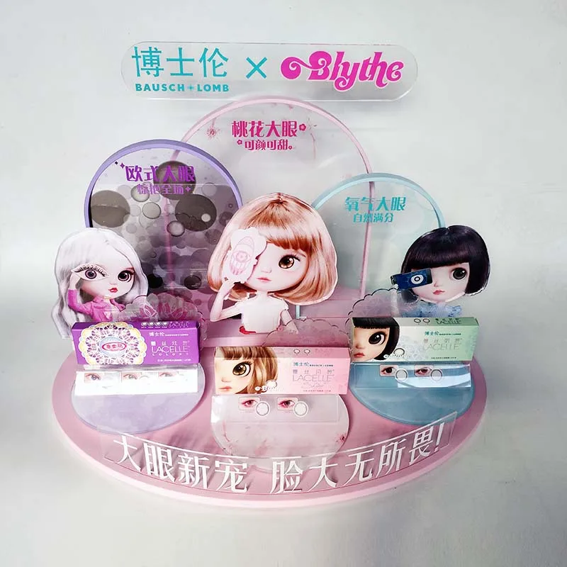 Custom color store shop pmma plexiglass acrylic cosmetic contact lens counter top display acrylic contact lenses display stand